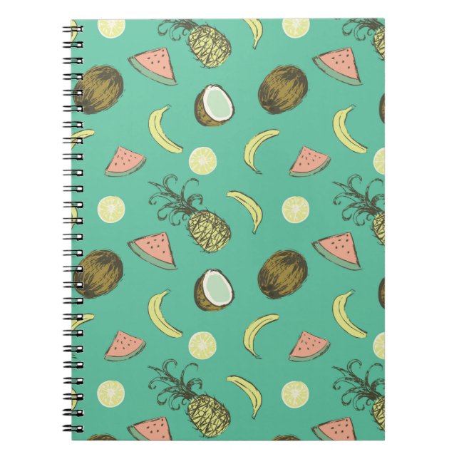 Caderno Espiral Teste padrão do Doodle da fruta tropical (Frente)