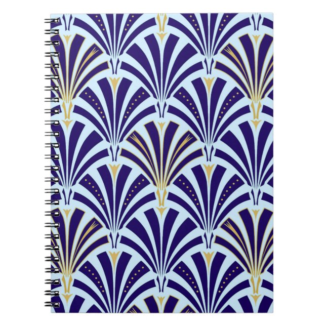 Caderno Espiral Teste padrão do fã do art deco - cobalto e (Frente)
