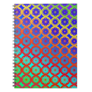 Caderno Espiral Teste padrão do Fractal da mandala do arco-íris