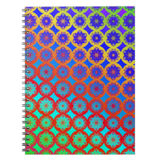Caderno Espiral Teste padrão do Fractal da mandala do arco-íris
