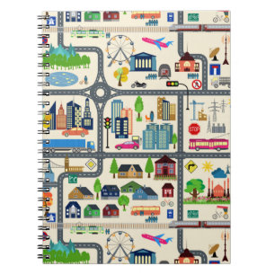 Caderno Espiral Teste padrão do mapa da cidade