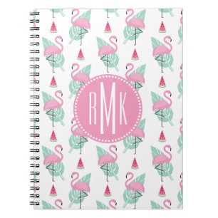 Caderno Espiral Teste padrão do Pastel do flamingo & da melancia