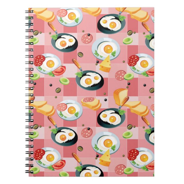 Caderno Espiral Teste padrão do tomate e dos ovos fritos (Frente)