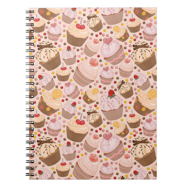Caderno Espiral Teste padrão dos cupcakes comemorativos (Frente)
