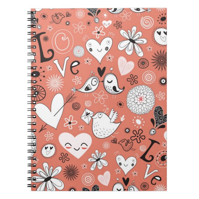 Caderno Espiral Teste padrão dos pássaros do amor (Frente)