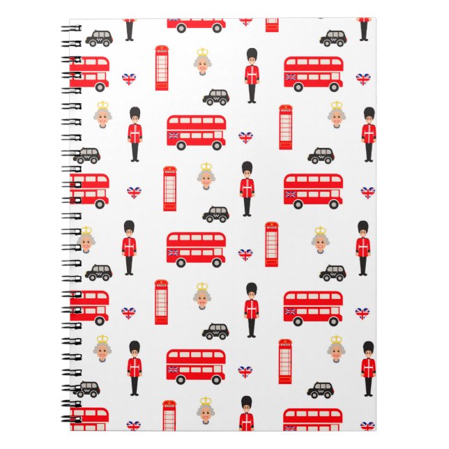 Caderno Espiral Teste padrão dos símbolos de Inglaterra (Frente)