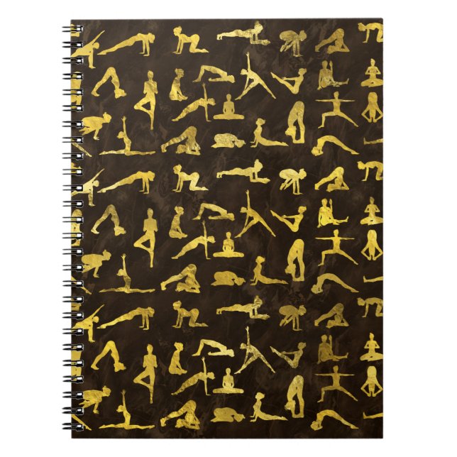 Caderno Espiral Teste padrão Dourado da ioga Asanas/poses (Frente)
