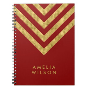 Caderno Espiral Teste padrão Dourado de Chevron do falso conhecid