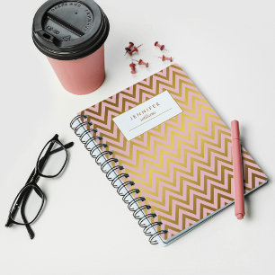 Caderno Espiral Teste padrão elegante das vigas da folha Dourado
