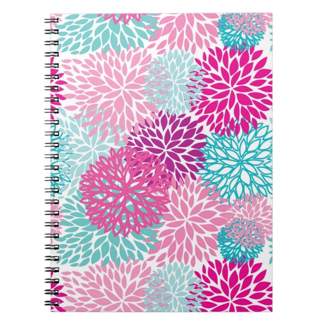 Caderno Espiral Teste padrão floral brilhante 2 (Frente)