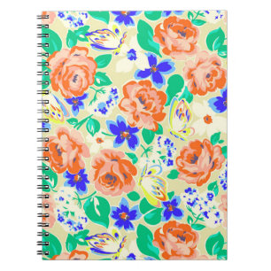 Caderno Espiral Teste padrão floral colorido bonito