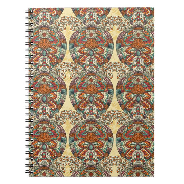 Caderno Espiral Teste padrão floral da tartaruga (Frente)