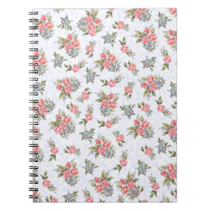 Caderno Espiral Teste padrão floral do rosa de rosas da casa de