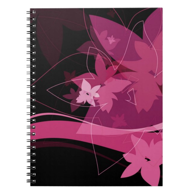 Caderno Espiral Teste padrão floral magenta (Frente)