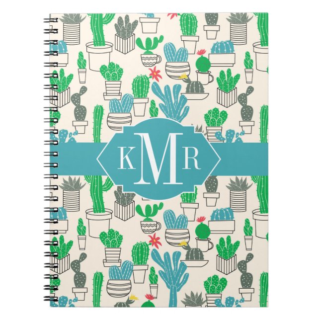 Caderno Espiral Teste padrão floral natural bonito dos cactos (Frente)