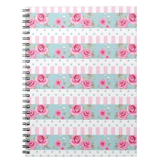 Caderno Espiral Teste padrão floral romântico dos rosas do rosa & (Frente)