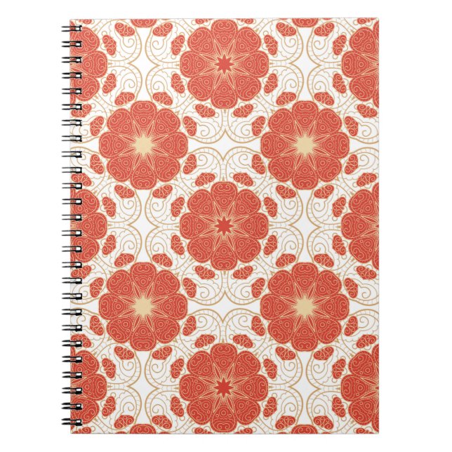 Caderno Espiral Teste padrão floral vermelho e Dourado do laço (Frente)