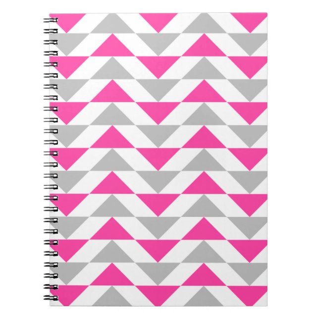 Caderno Espiral Teste padrão geométrico do branco cinzento do rosa (Frente)