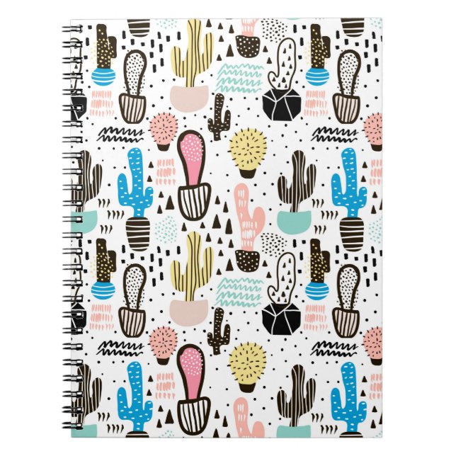 Caderno Espiral Teste padrão geométrico do cacto moderno (Frente)