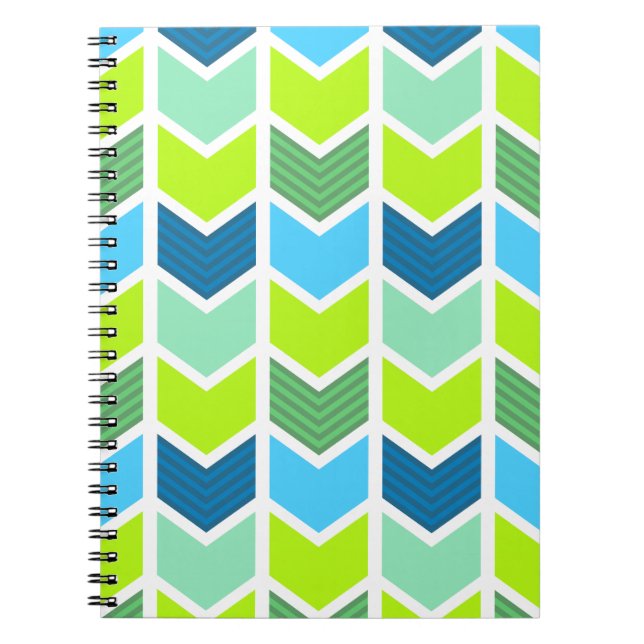 Caderno Espiral Teste padrão geométrico verde e azul moderno de (Frente)