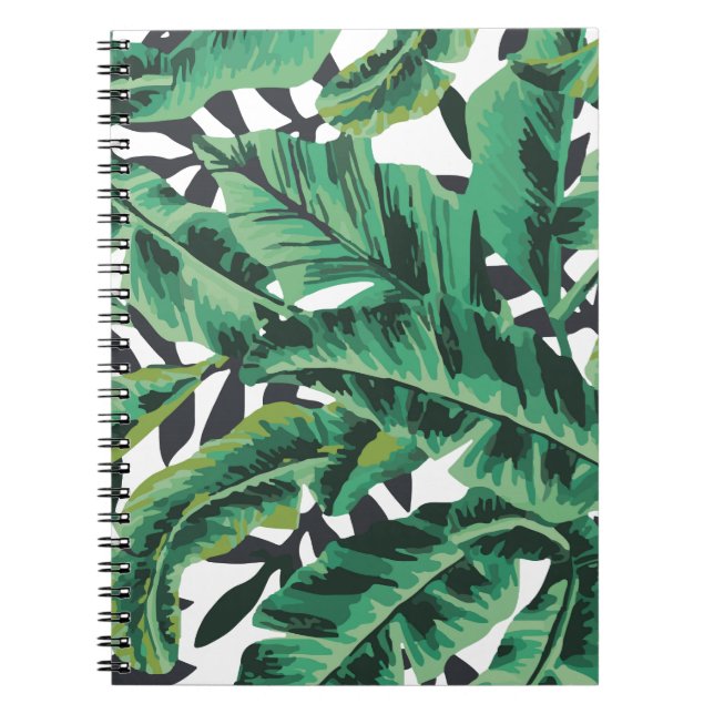 Caderno Espiral Teste padrão Glam tropical da folha da banana (Frente)