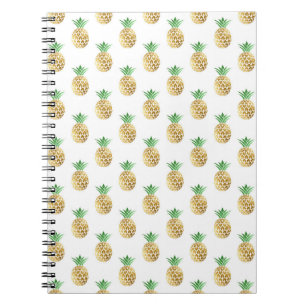 Caderno Espiral Teste padrão havaiano tropical do abacaxi da folh