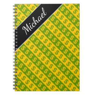 Caderno Espiral Teste padrão listrado verde & amarelo de sinais d