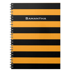 Caderno Espiral Teste padrão preto e alaranjado das listras