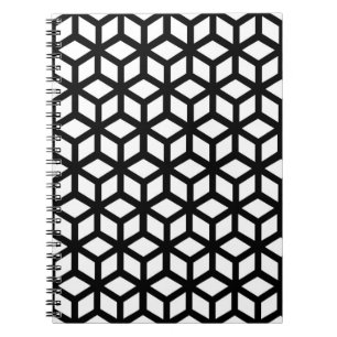 Caderno Espiral Teste padrão preto e branco do cubo