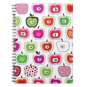 Caderno Espiral Teste padrão retro bonito da maçã