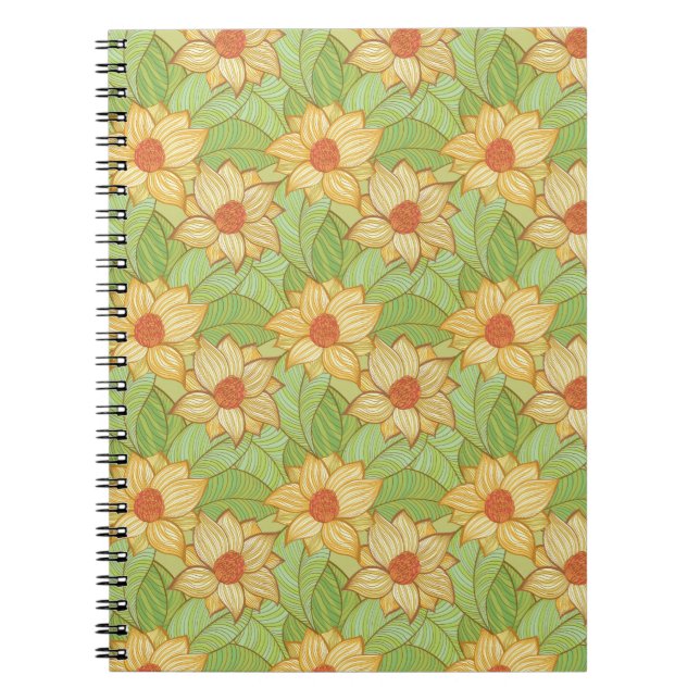Caderno Espiral Teste padrão retro da magnólia (Frente)