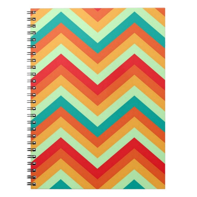 Caderno Espiral Teste padrão retro de Chevron do ziguezague do (Frente)