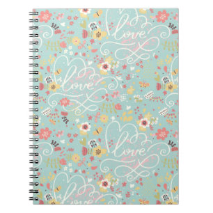 Caderno Espiral Teste padrão romântico brilhante moderno