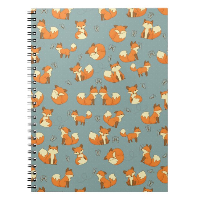 Caderno Espiral Teste padrão sem emenda do Fox e de borboleta (Frente)