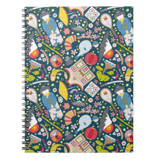 Caderno Espiral Teste padrão sem emenda japonês (Frente)