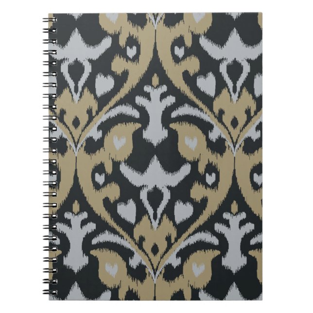 Caderno Espiral Teste padrão tribal do ikat preto bege cinzento (Frente)