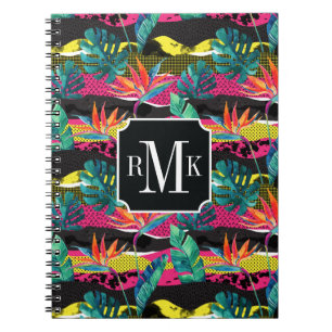 Caderno Espiral Teste padrão tropical abstrato da textura do néon