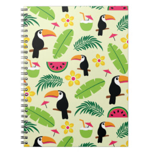 Caderno Espiral Teste padrão tropical do verão de Toucan