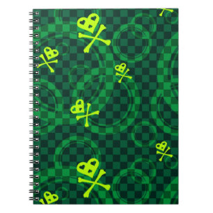 Caderno Espiral Teste padrão verde de Emo com círculos