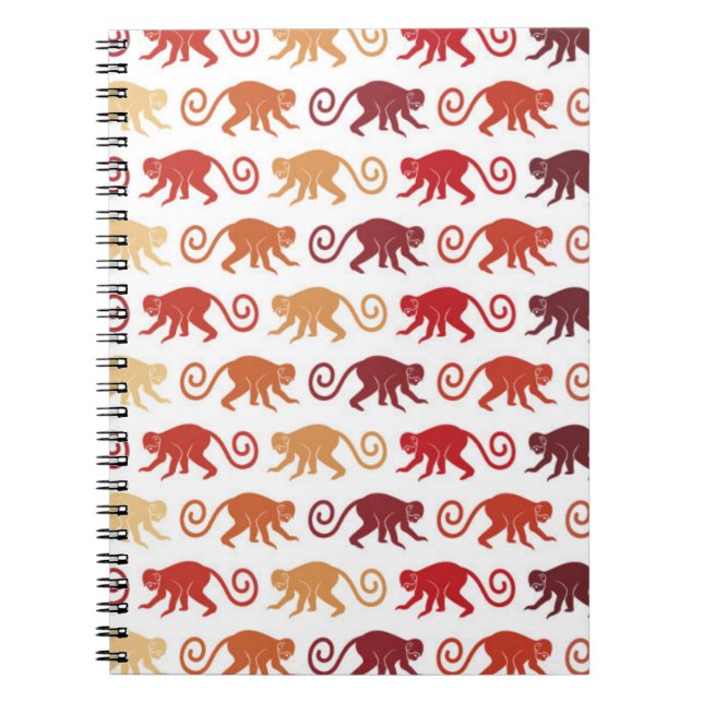 Caderno Espiral Teste padrão vermelho dos macacos (Frente)