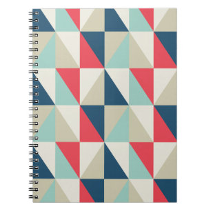 Caderno Espiral Teste padrão vermelho e azul geométrico retro dos