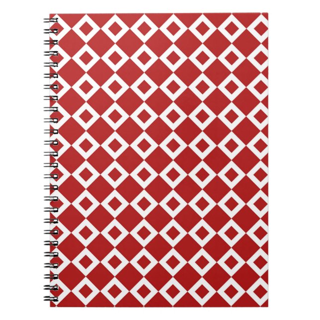 Caderno Espiral Teste padrão vermelho e branco do diamante (Frente)