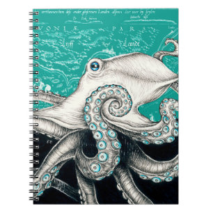 Caderno Espiral Teto do Mapa do Polvo Branco