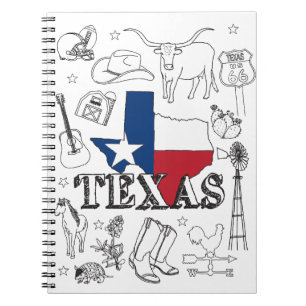 Caderno Espiral Texas Illustrando Doodles do Texas Pattern