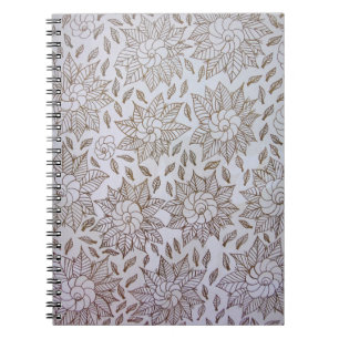 Caderno Espiral Têxteis florais brancos e negros