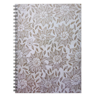 Caderno Espiral Têxteis florais brancos e negros