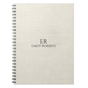 Caderno Espiral Têxtil Personalizado Minimalista de Linho Branco
