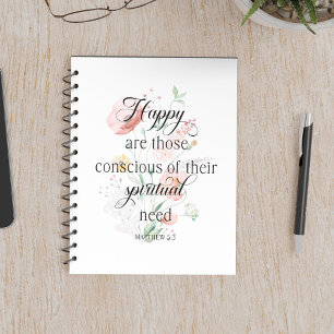 Caderno Espiral Texto 2026 JW Ano Mateus 5:3 com Flores de primave