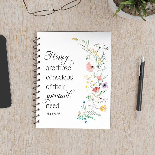 Caderno Espiral Texto de 2026 JW com Flores de primavera Matthew 5 (Criador carregado)