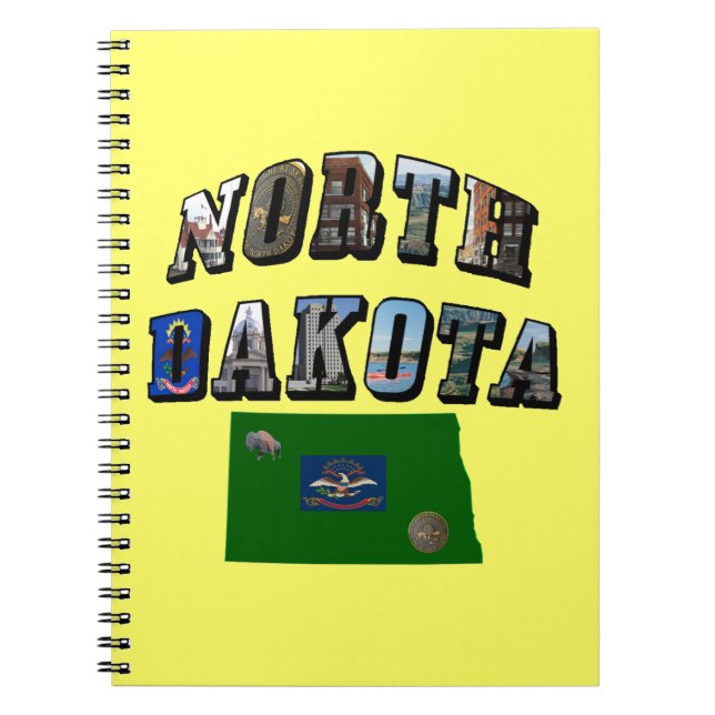 Caderno Espiral Texto de Imagem de Dakota do Norte (Frente)